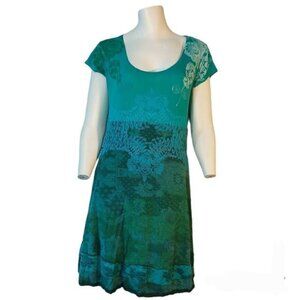 Vintage 90s Dress Desiqual Turquoise Floral Print Womans